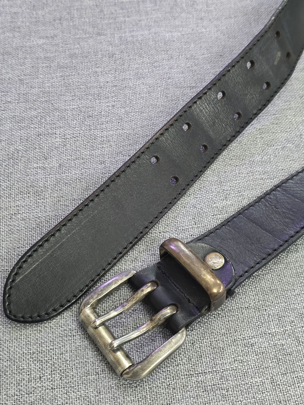 Men's Black Leather Double-Prong Belt Size 38inches - 43 Inches